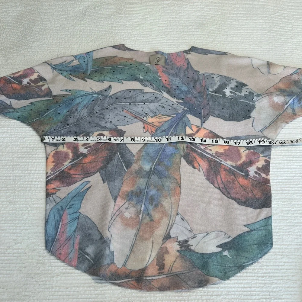 SIONI sweater feathers rhinestones dolman sleeves Small